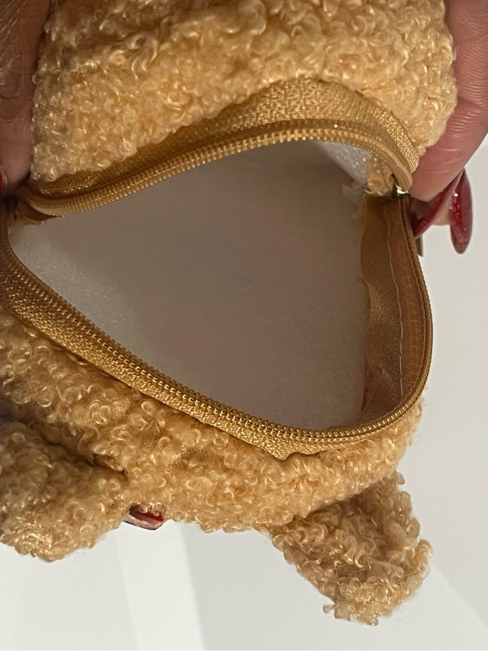 Hand Crafted Plush Bear Keychain Coin Purse - Tan with Pink Accents Bag Charm - Picture 6 of 12